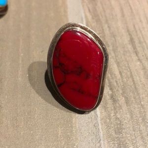 Red Stone Silver Ring